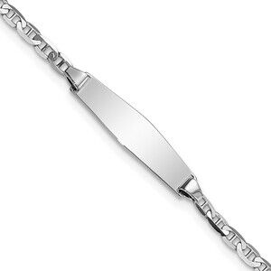 14k White Gold Wg Semi-solid Soft Diamond Shape Anchor Id Bracelet